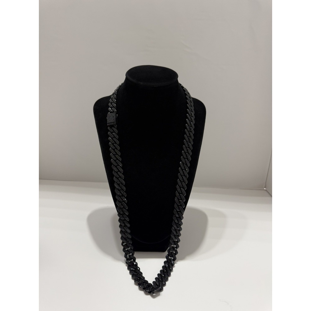 iced out cuban chain black on black vvscz stainless 28inch 14mm water resist